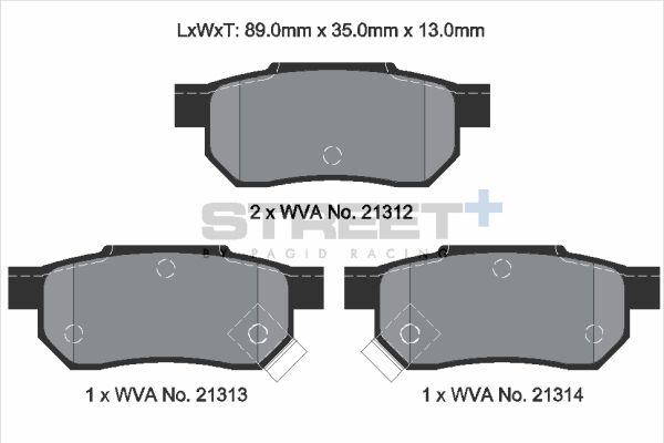 PAGID Racing STREET+ ACURA INTEGRA Coupe Brake Pads - T8004SP2001