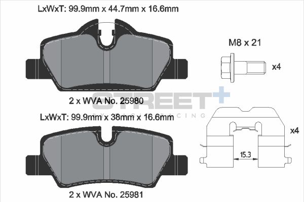 PAGID Racing STREET+ MINI (F55) Brake Pads - T8305SP2001 Rear