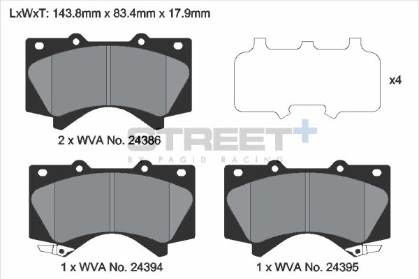 PAGID Racing STREET+ HYUNDAI XG Saloon Brake Pads - T8070SP2001 Front