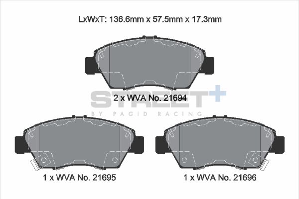 PAGID Racing STREET+ ACURA ILX Saloon Brake Pads - T8006SP2001 Front