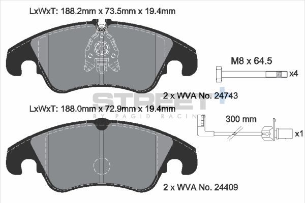 PAGID Racing STREET+ AUDI A4 Allroad B8 (8KH) Brake Pads - T8093SP2001 Front
