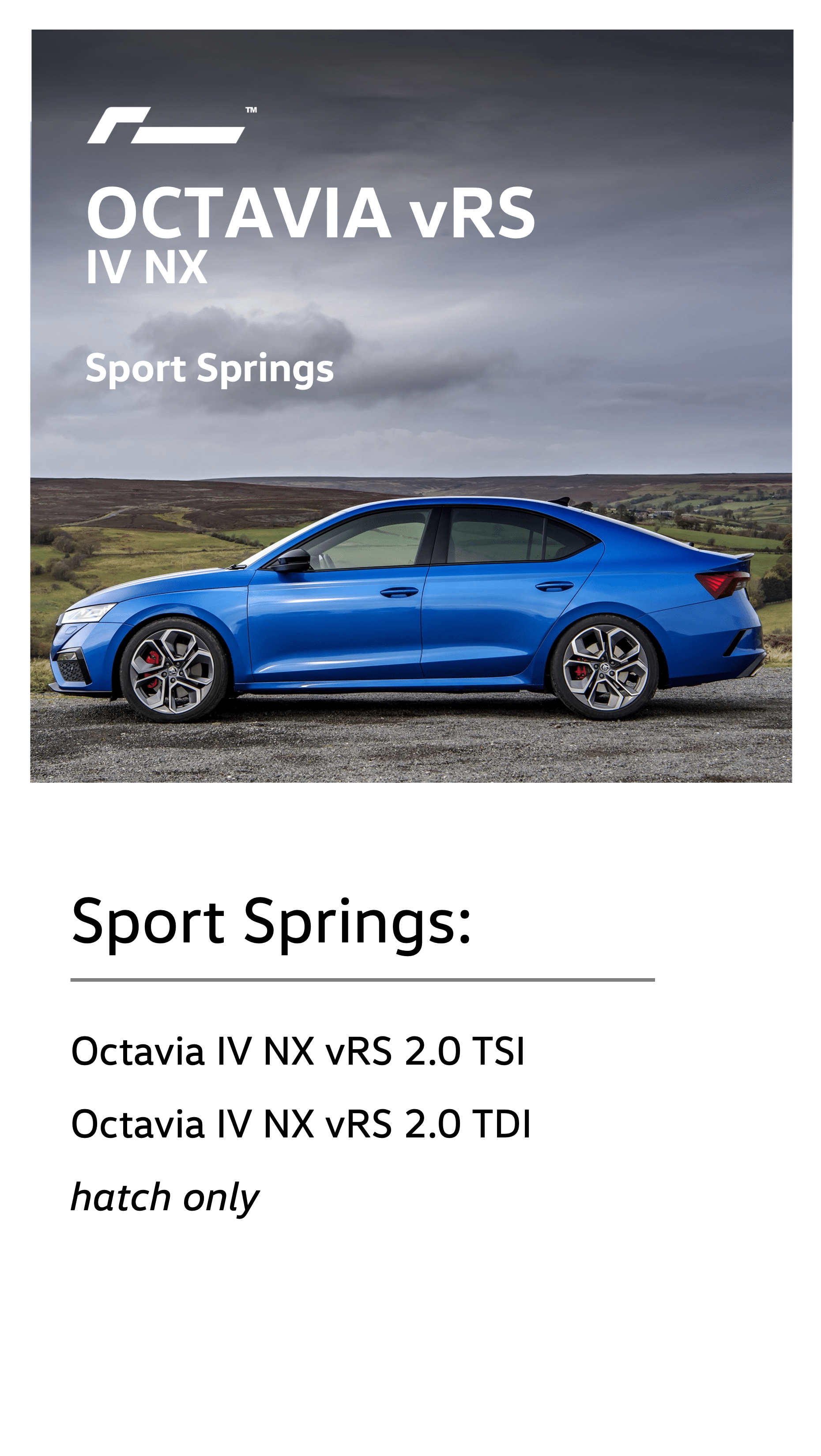 Racingline Skoda Octavia vRS Mk4 Hatch/Saloon Sports Lowering Springs - VWR31SK01