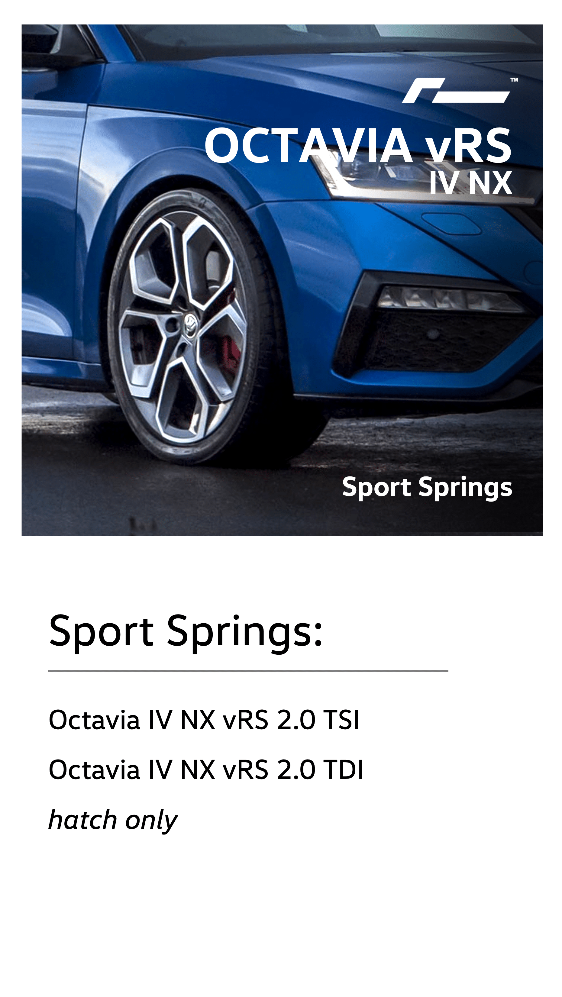 Racingline Skoda Octavia vRS Mk4 Hatch/Saloon Sports Lowering Springs - VWR31SK01