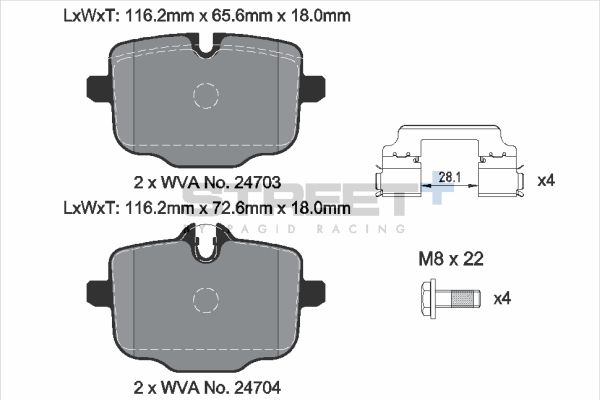 PAGID Racing STREET+ BMW 2 Coupe (G42, G87) Brake Pads - T8283SP2001 Rear