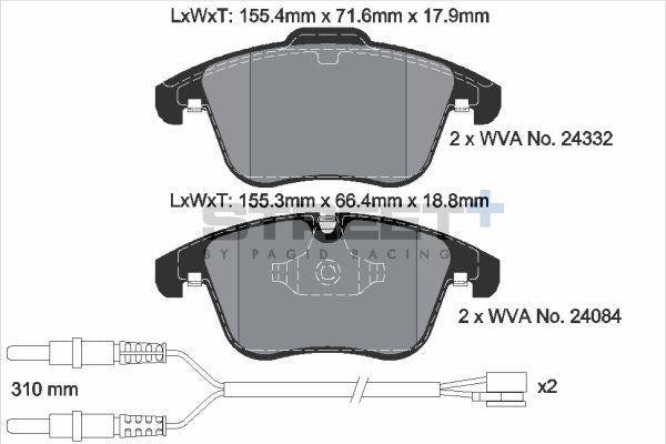 PAGID Racing STREET+ CITROEN C5 III Break (RW_) Brake Pads - T8069SP2001 Front