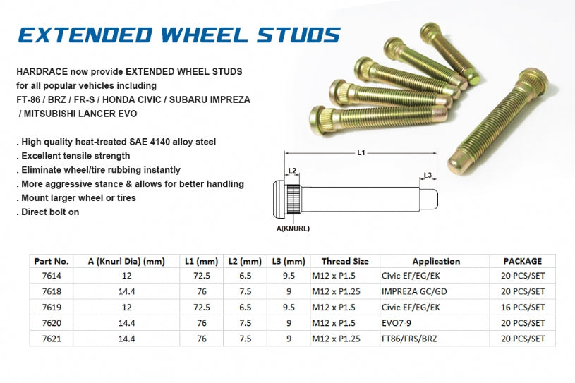 HARDRACE EXTENDED WHEEL STUD HardRace