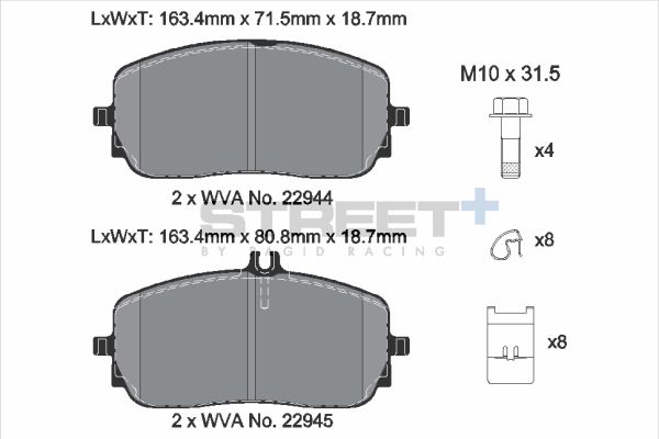 PAGID Racing STREET+ MERCEDES A-CLASS (W177) Brake Pads - T8212SP2001 Front