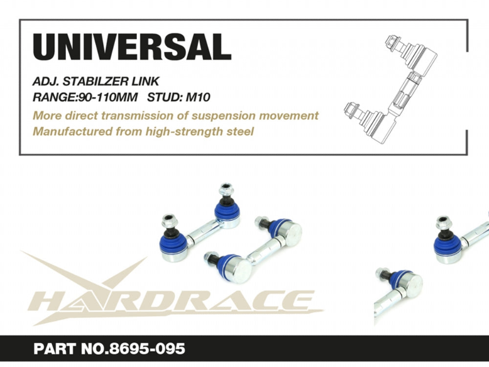HARDRACE UNIVERSAL ADJ. STABILIZER LINK - 2PCS/SET RANGE:90-110MM 10MM STUD ROD END HardRace