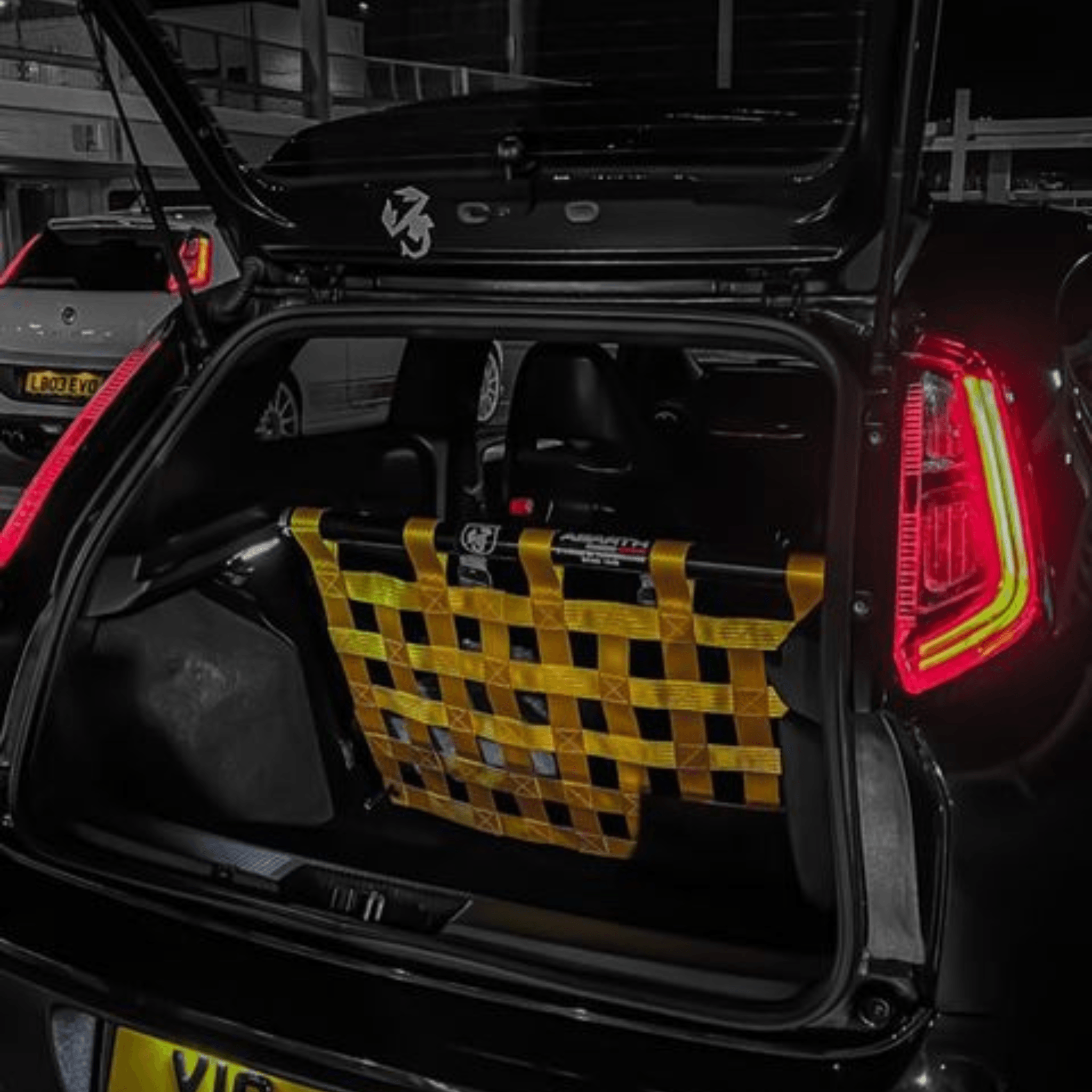Abarth Punto Strut bar and Cargo net cargo-nets.co.uk