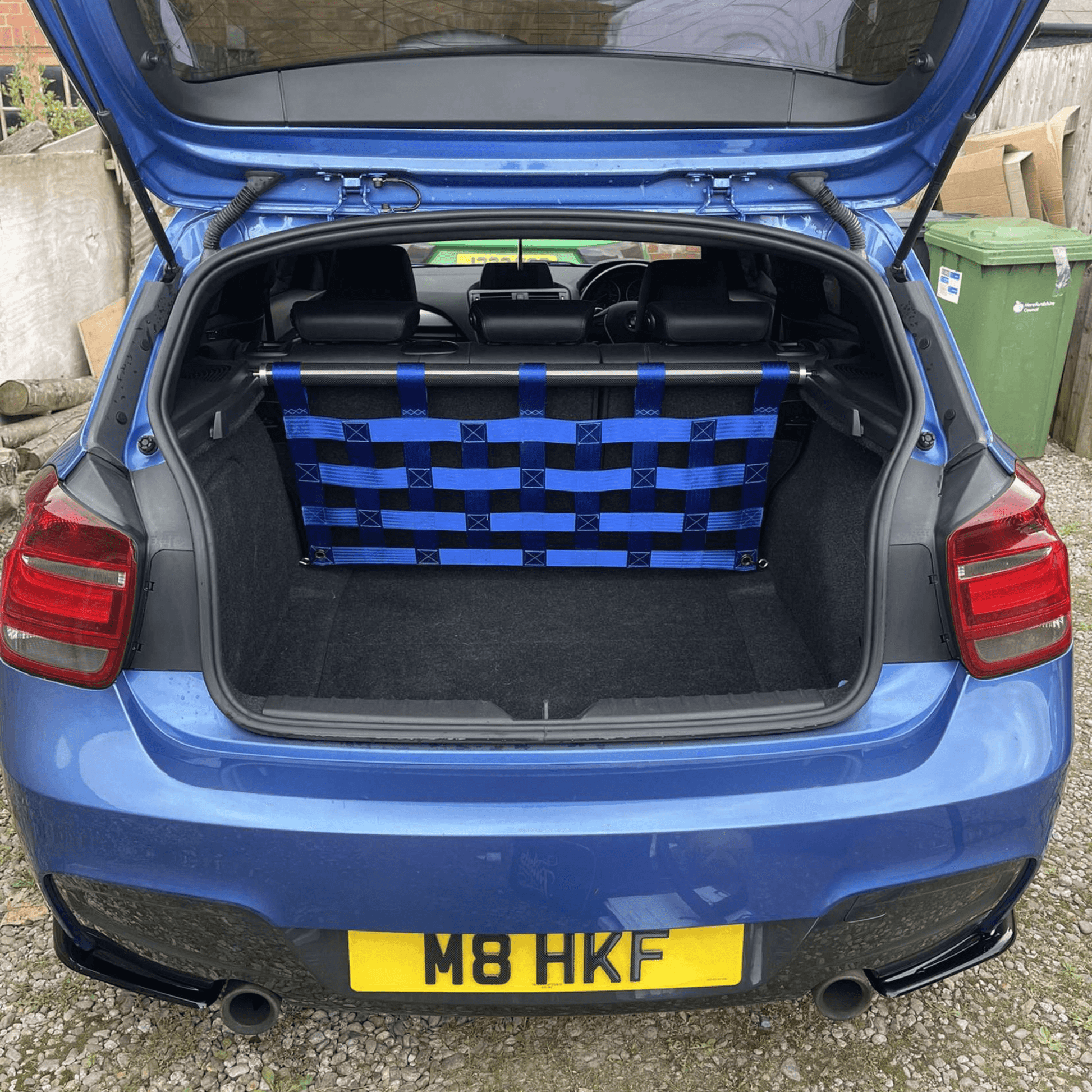 BMW 1 Series F20 F21 M135i M140i Strut bar and Cargo net cargo-nets.co.uk