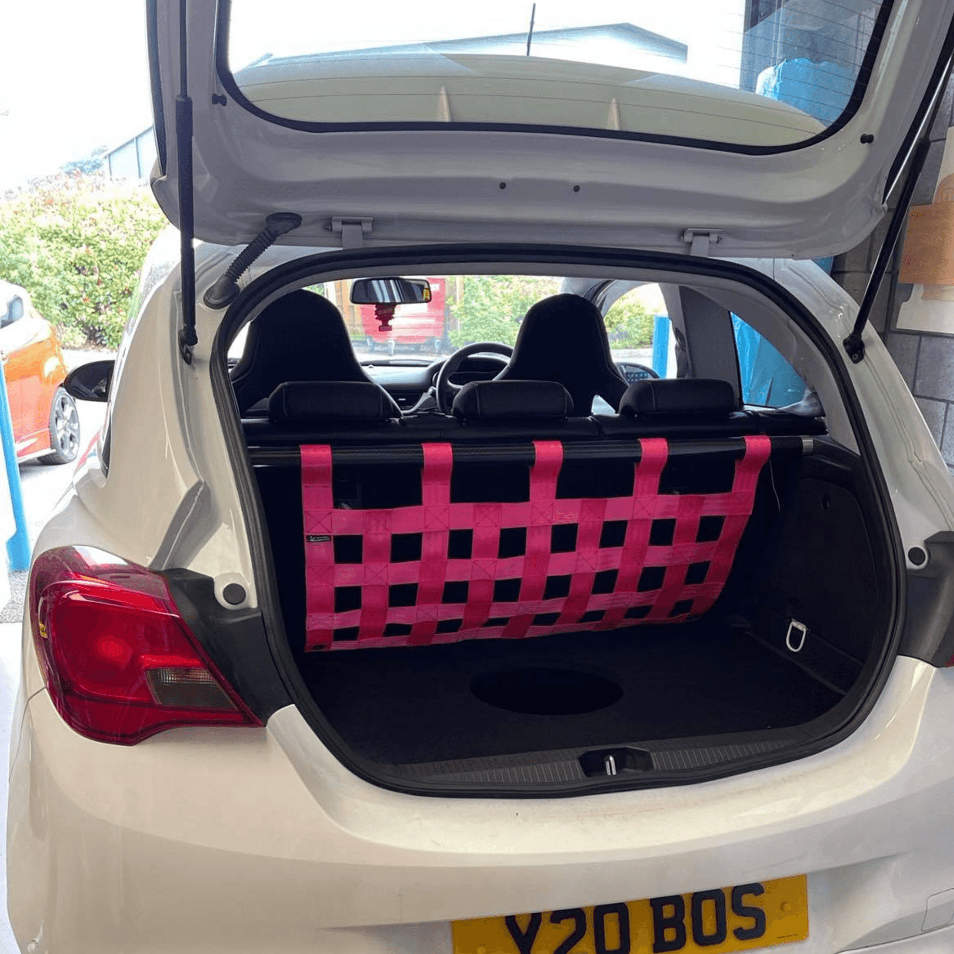 Vauxhall Corsa E Strut bar and Cargo net cargo-nets.co.uk