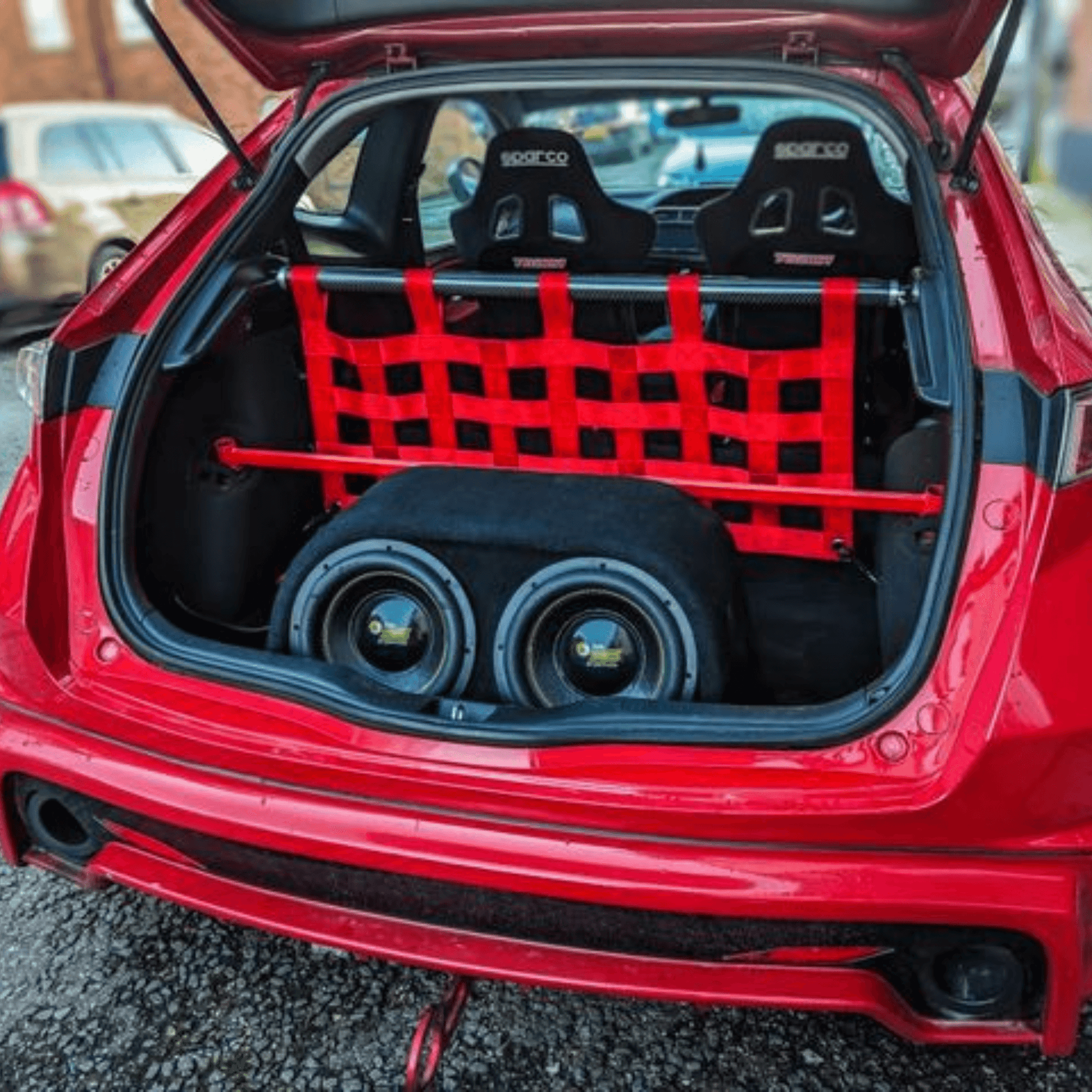 Honda Civic Mk8 FN2 Strut bar and Cargo net cargo-nets.co.uk
