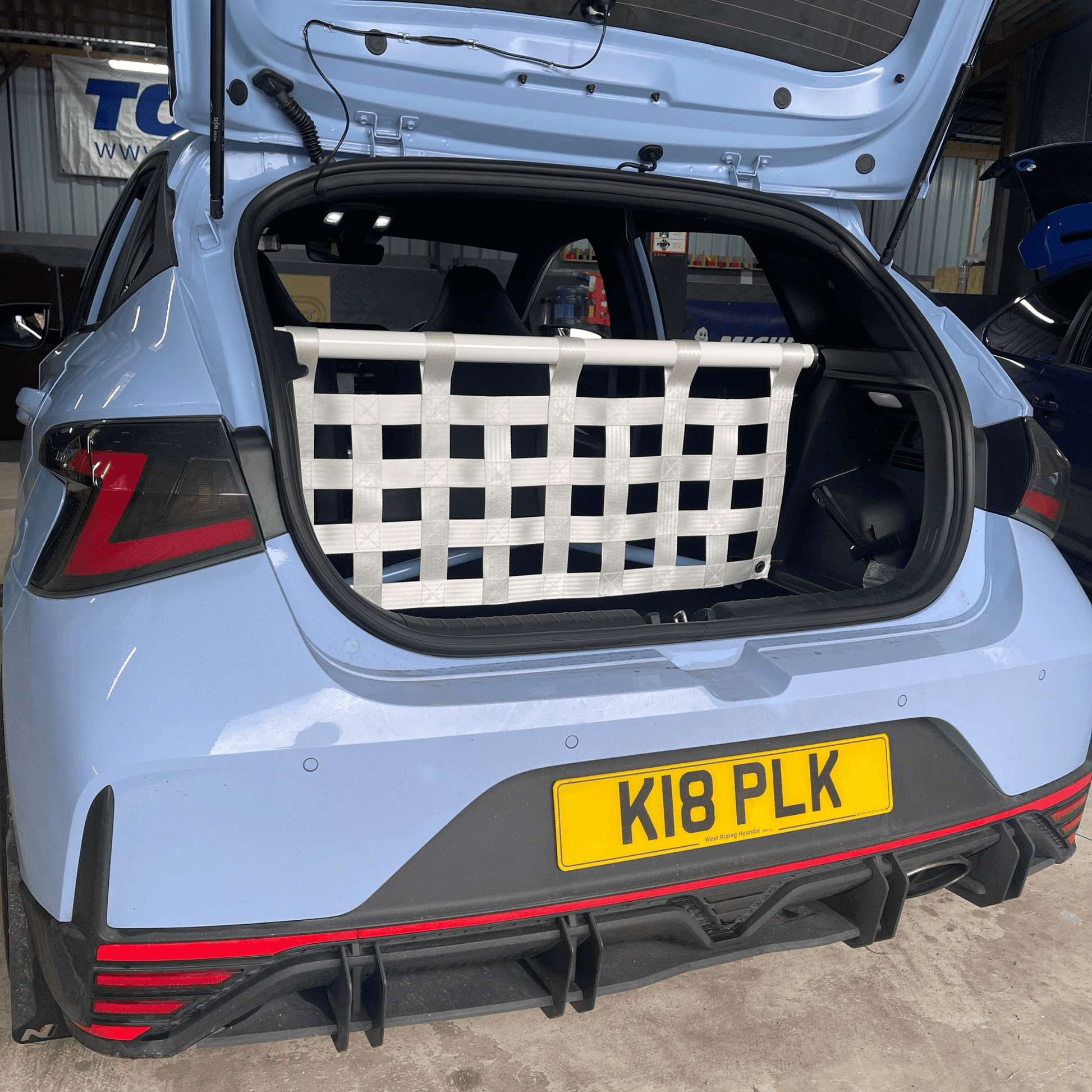 Hyundai i20N Strut bar and Cargo net cargo-nets.co.uk