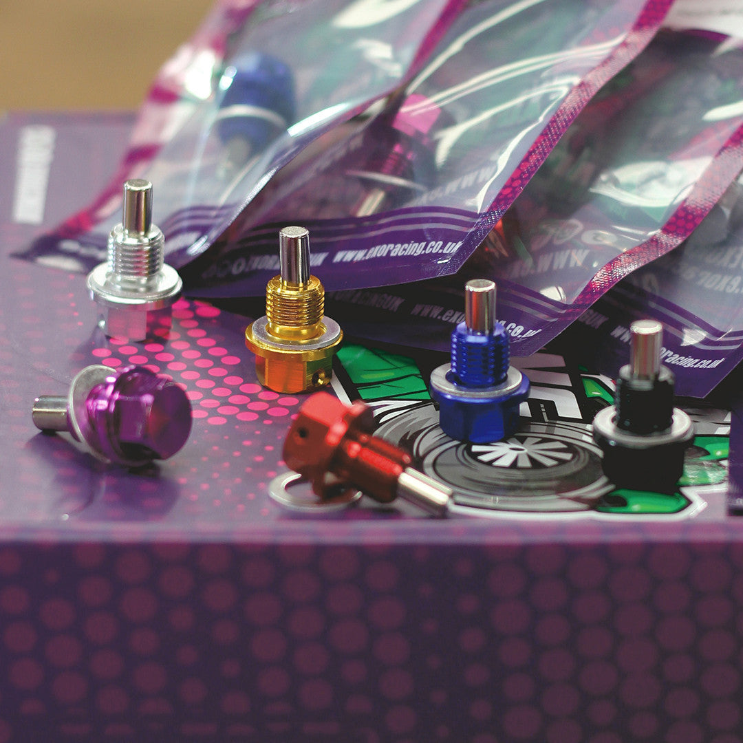 Exoracing magnetic sump plug colour options