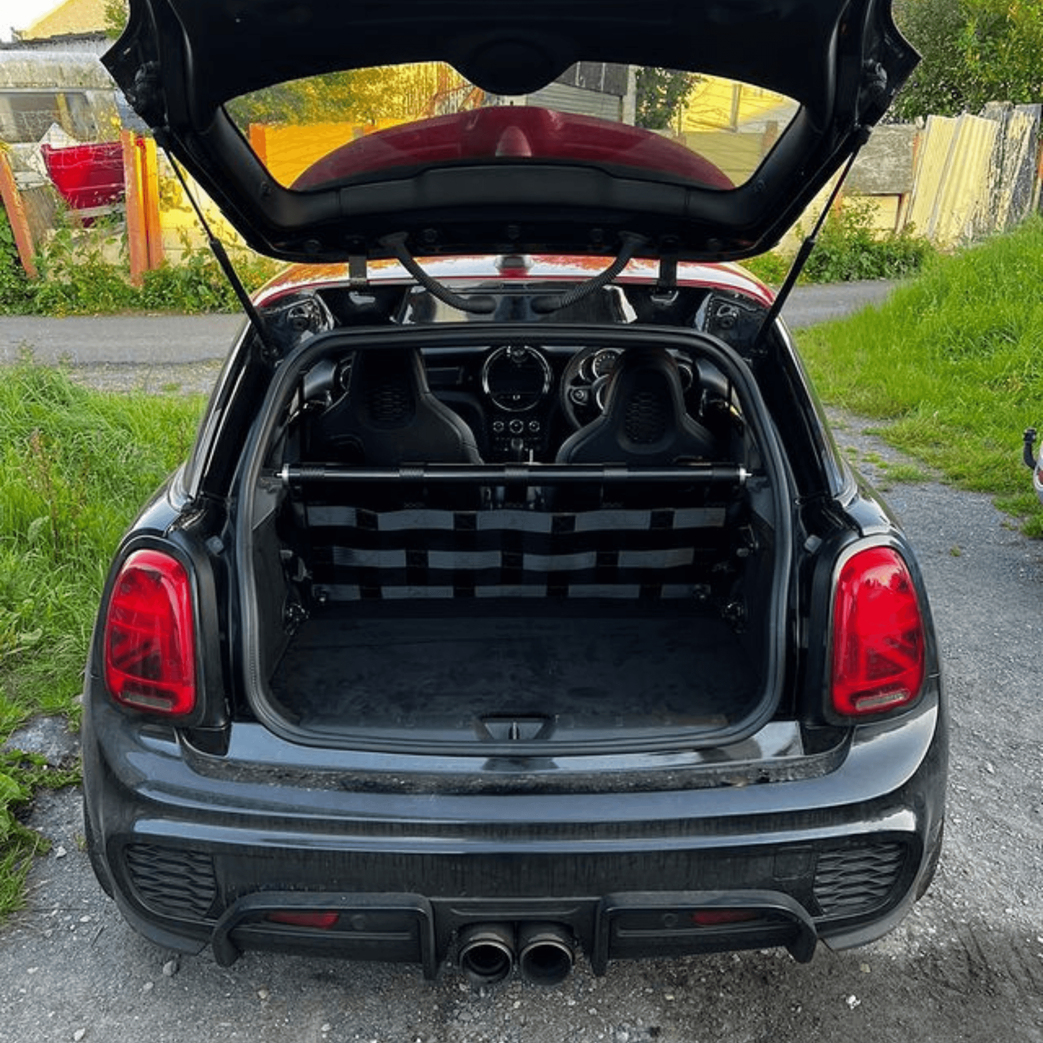 Mini Cooper S F56 Strut bar and Cargo net cargo-nets.co.uk