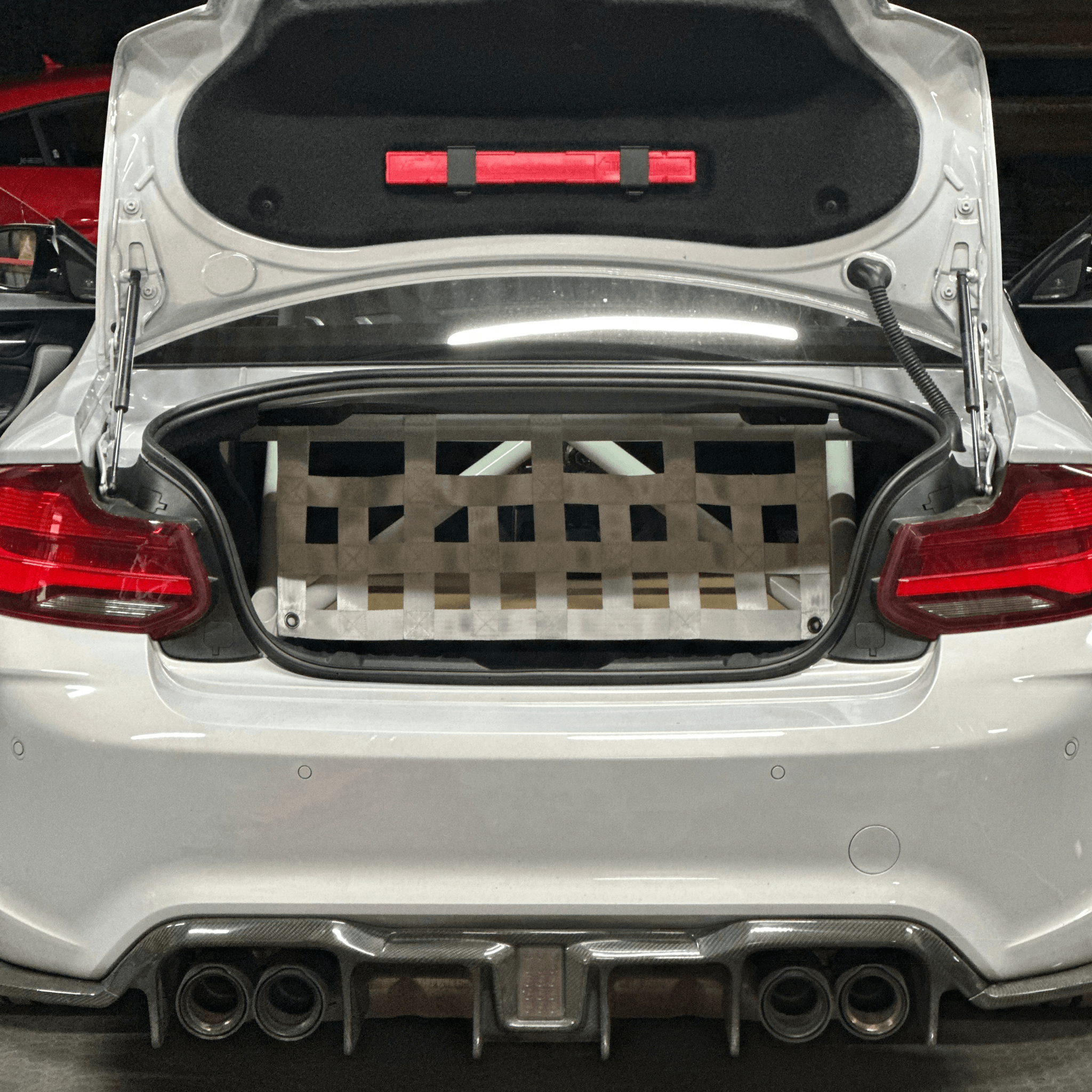 BMW 2 Series F22 F87 M235i M240i M2 Strut bar and Cargo net cargo-nets.co.uk