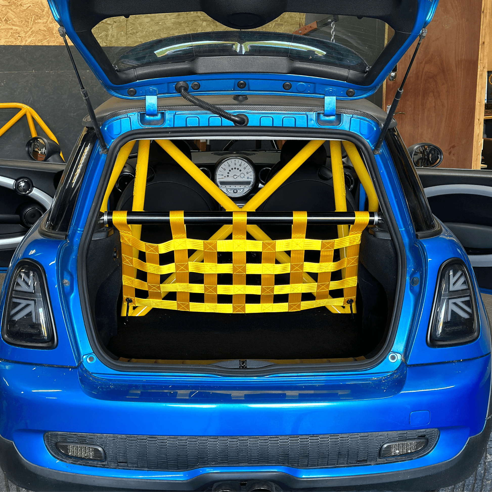 Mini Cooper S R56 Strut bar and Cargo net cargo-nets.co.uk