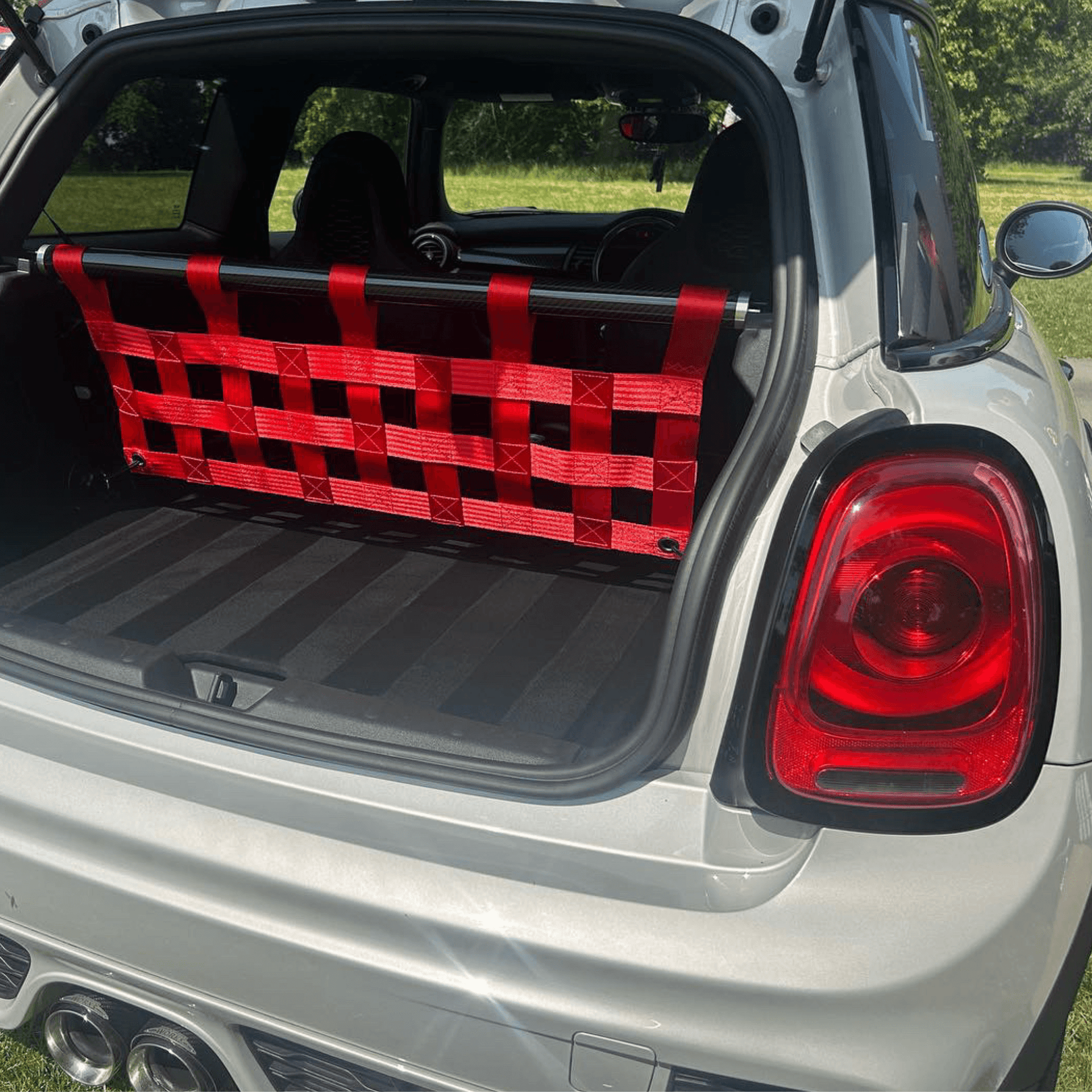 Mini Cooper S F56 Strut bar and Cargo net cargo-nets.co.uk