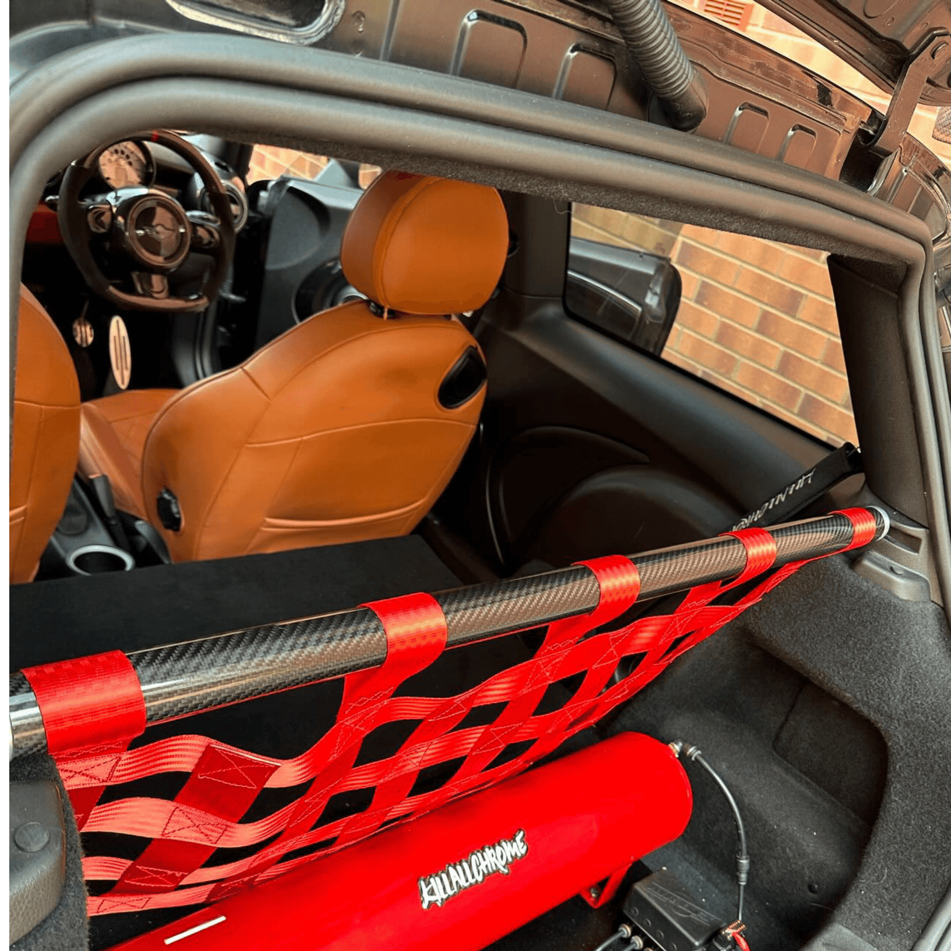 Mini Cooper S F56 Strut bar and Cargo net cargo-nets.co.uk