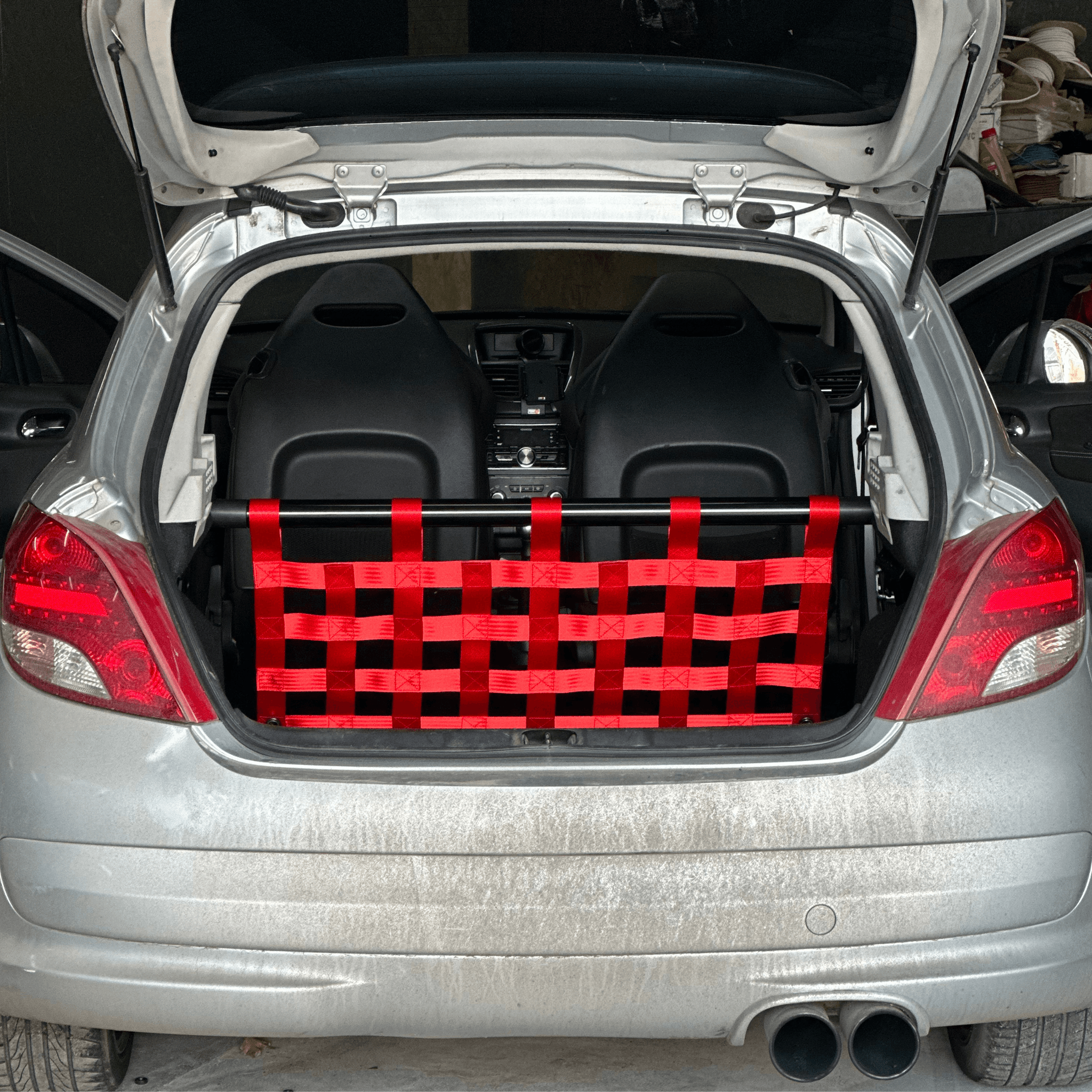 Peugeot 207 GTI Strut bar and Cargo net cargo-nets.co.uk