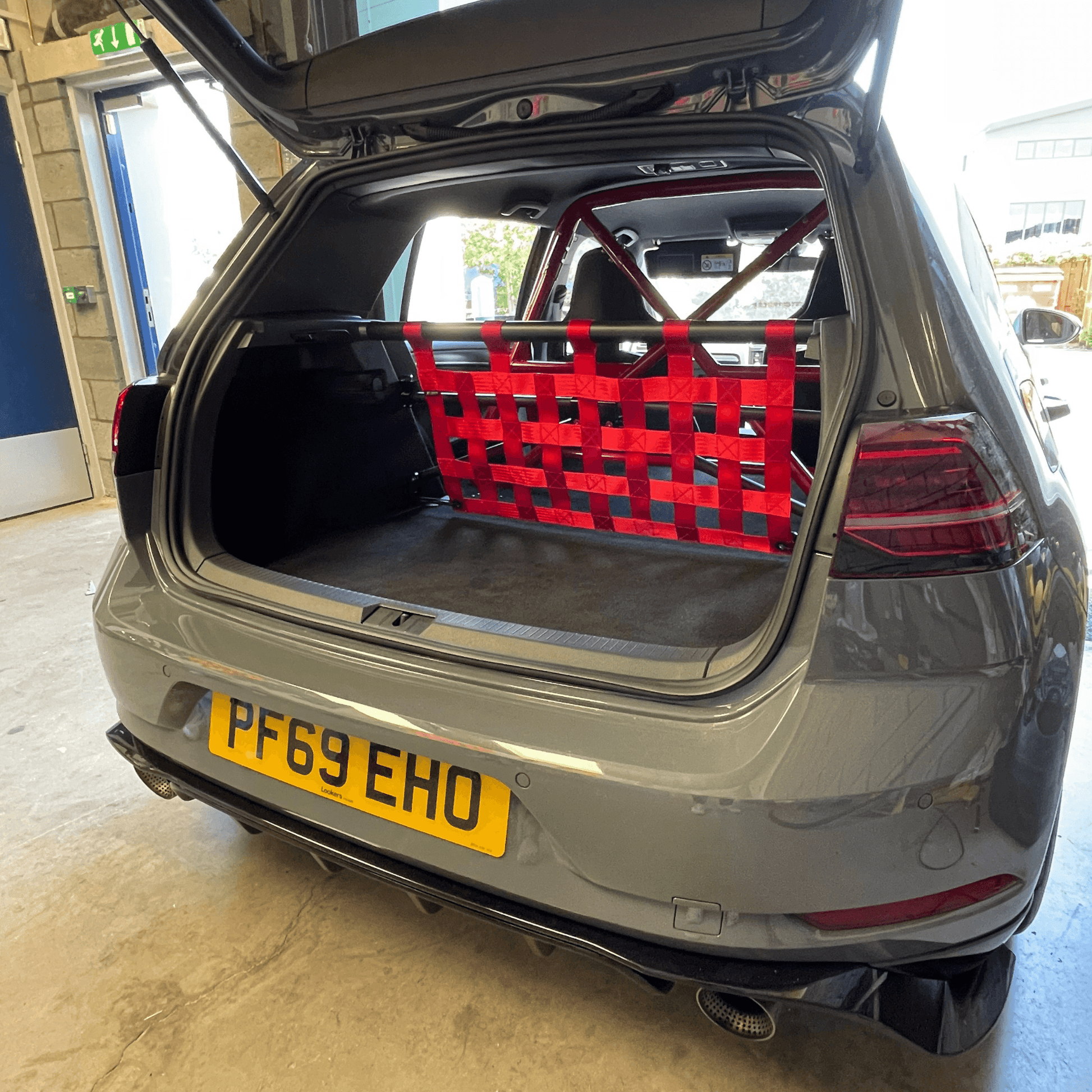 VW Golf Mk7 R GTI Strut bar and Cargo net cargo-nets.co.uk
