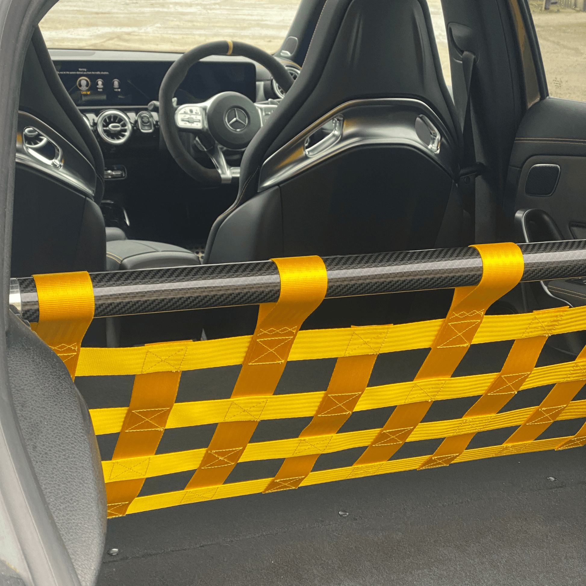 Mercedes-Benz A-Class W177 A45 / A45s AMG Strut bar and Cargo net cargo-nets.co.uk