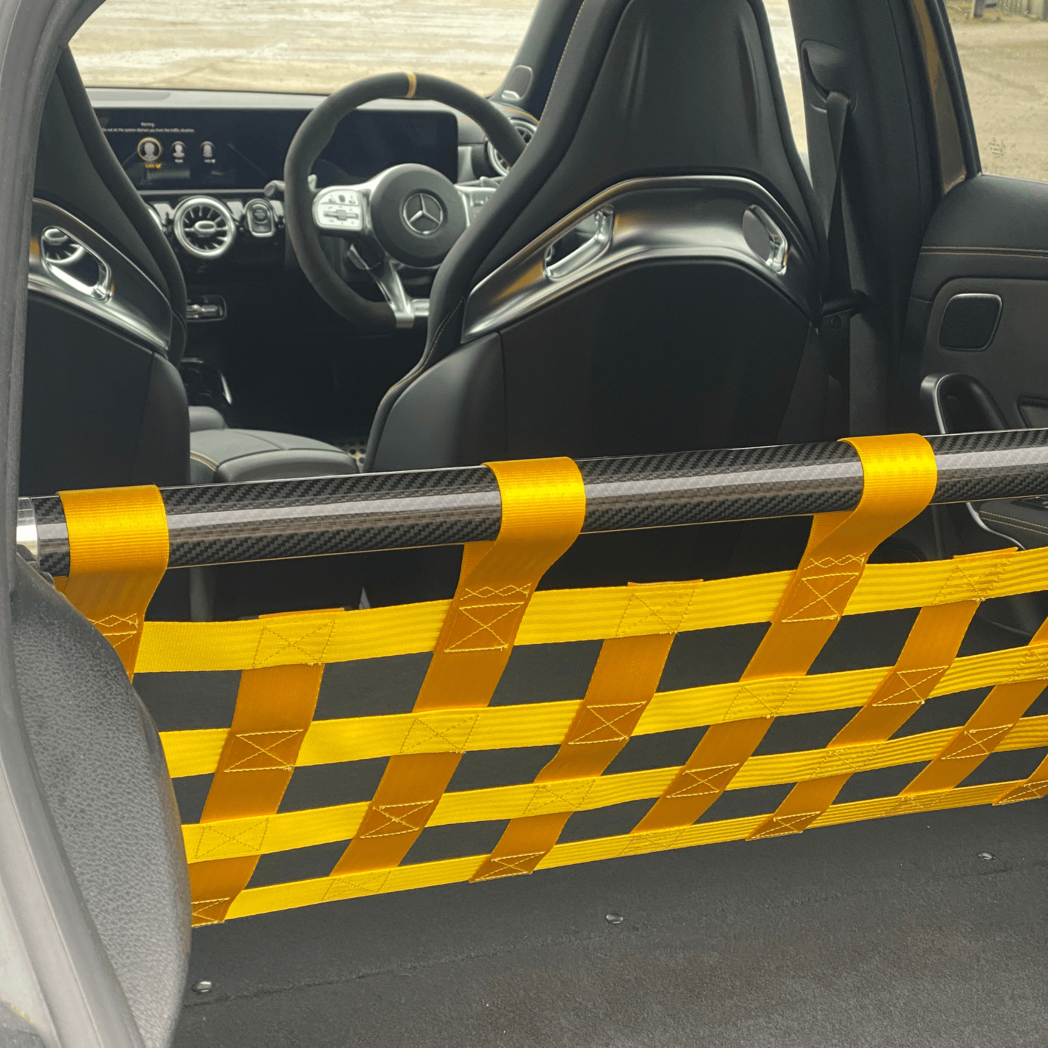 Mercedes-Benz A-Class W177 A45 / A45s AMG Strut bar and Cargo net cargo-nets.co.uk