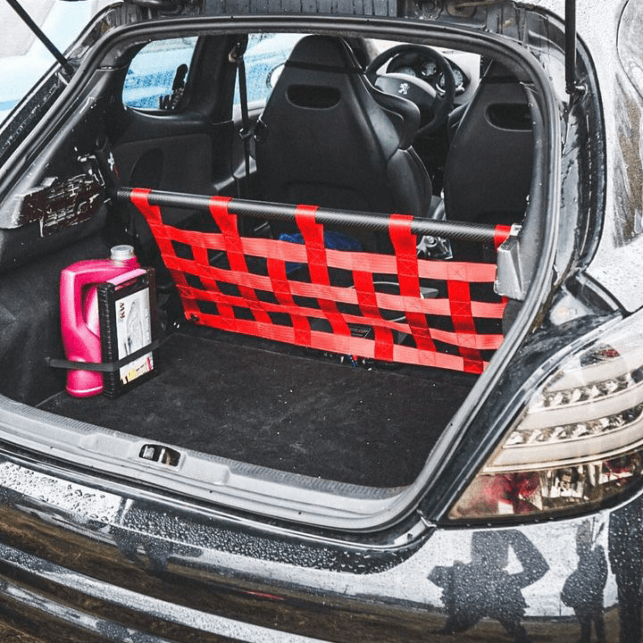Peugeot 207 GTI Strut bar and Cargo net cargo-nets.co.uk