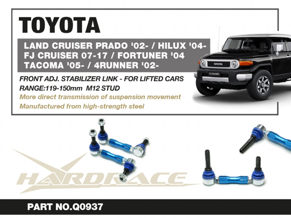 HARDRACE TOYOTA 4RUNNER/FJ CRUISER/LEXUS GX FRONT ADJ STAB LINK 2PCS 119-150mm M12 STUD HardRace