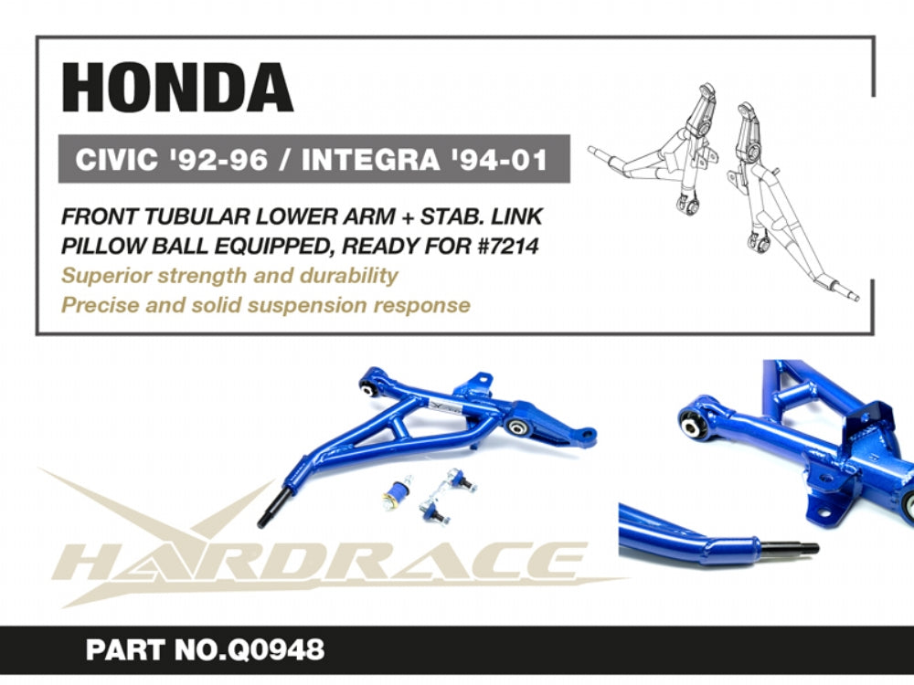 HARDRACE CIVIC INTEGRA EG/DC2 FRONT TUBULAR LOWER ARM STAB LINK PILLOW BALL 4PC FOR #7214 HardRace