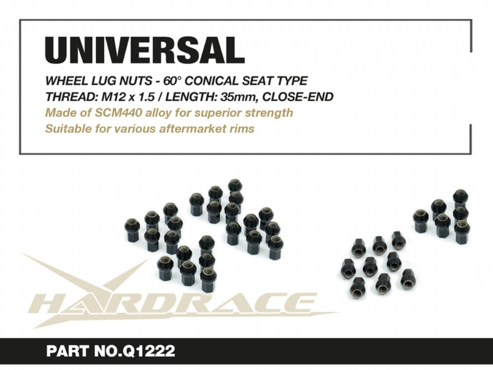 HARDRACE WHEEL LUG NUTS HEX 17 M12x15 LENGTH: 35MM CLOSE-END TYPE 60 CONICAL SEAT 24PCS HardRace