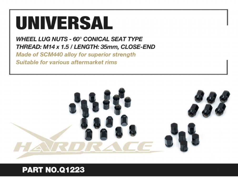 HARDRACE WHEEL LUG NUTS HEX 21 M14x15 LENGTH: 35MM CLOSE-END TYPE 60 CONICAL SEAT 20PCS HardRace