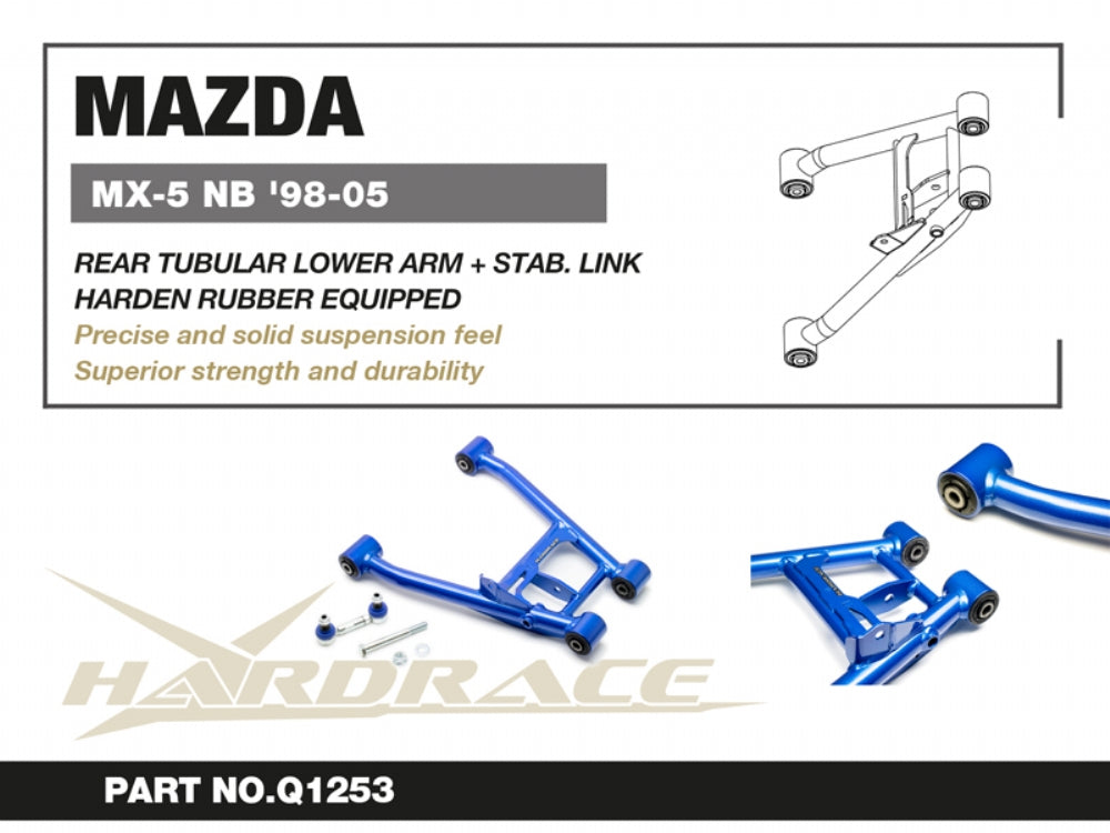 HARDRACE MAZDA MIATA/MX-5 98-05 REAR TUBULAR LOWER ARM + STAB LINK HARDEN RUBBER 4PCS/SET HardRace