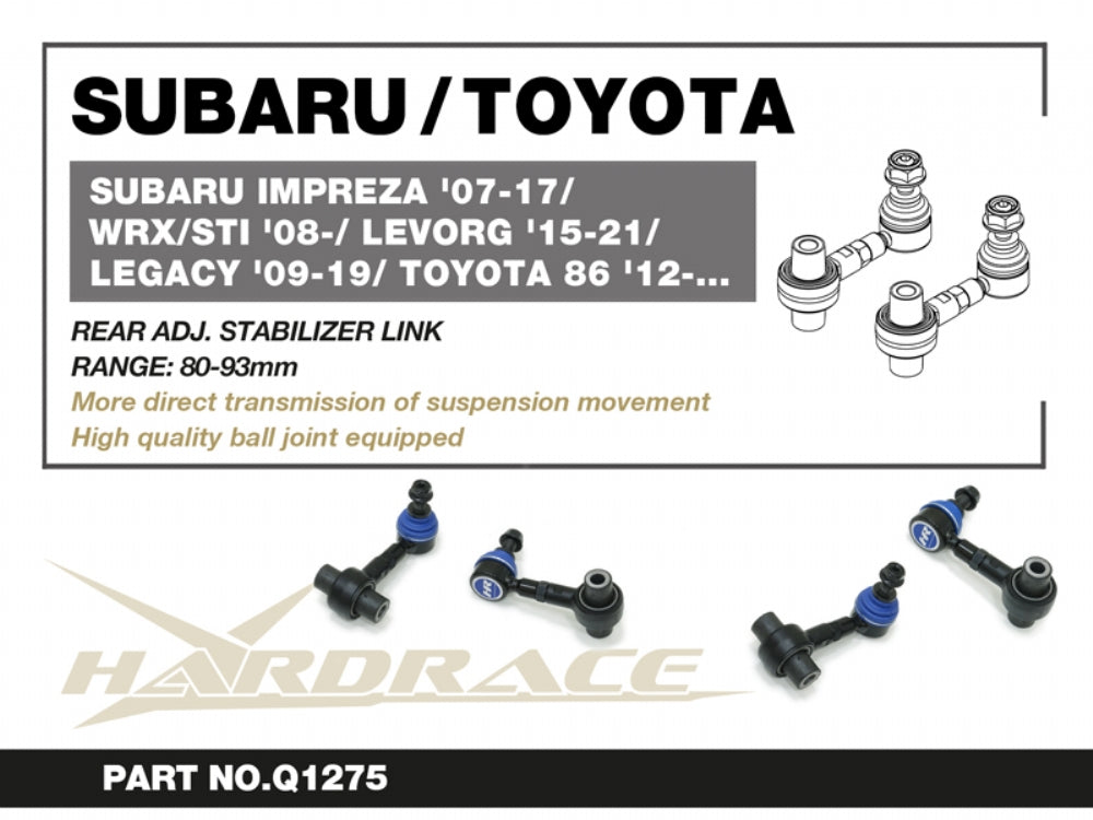 HARDRACE IMPREZA/WRX/STI/LEGACY/BRZ/TOYOTA 86 REAR ADJ STABILIZER LINK RUBBER 80-93mm HardRace