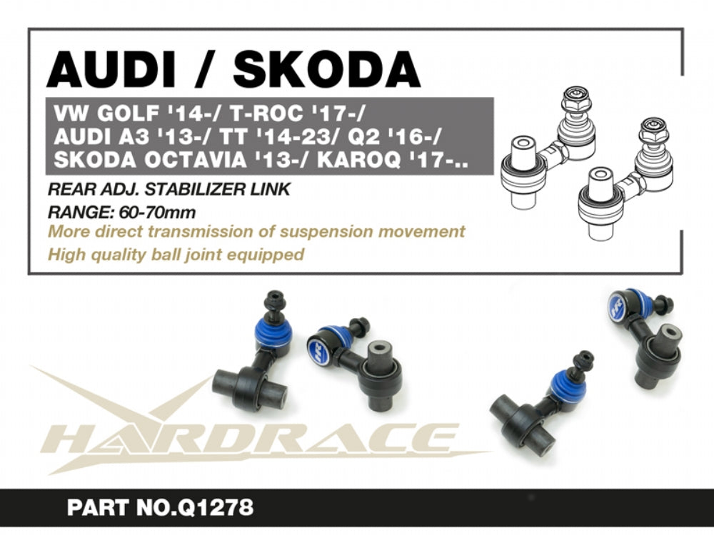 HARDRACE VW GOLF/T-ROC/TIGUAN/A3/TT/OCTAVIA REAR ADJ STABILIZER LINK RUBBER 60-70mm HardRace