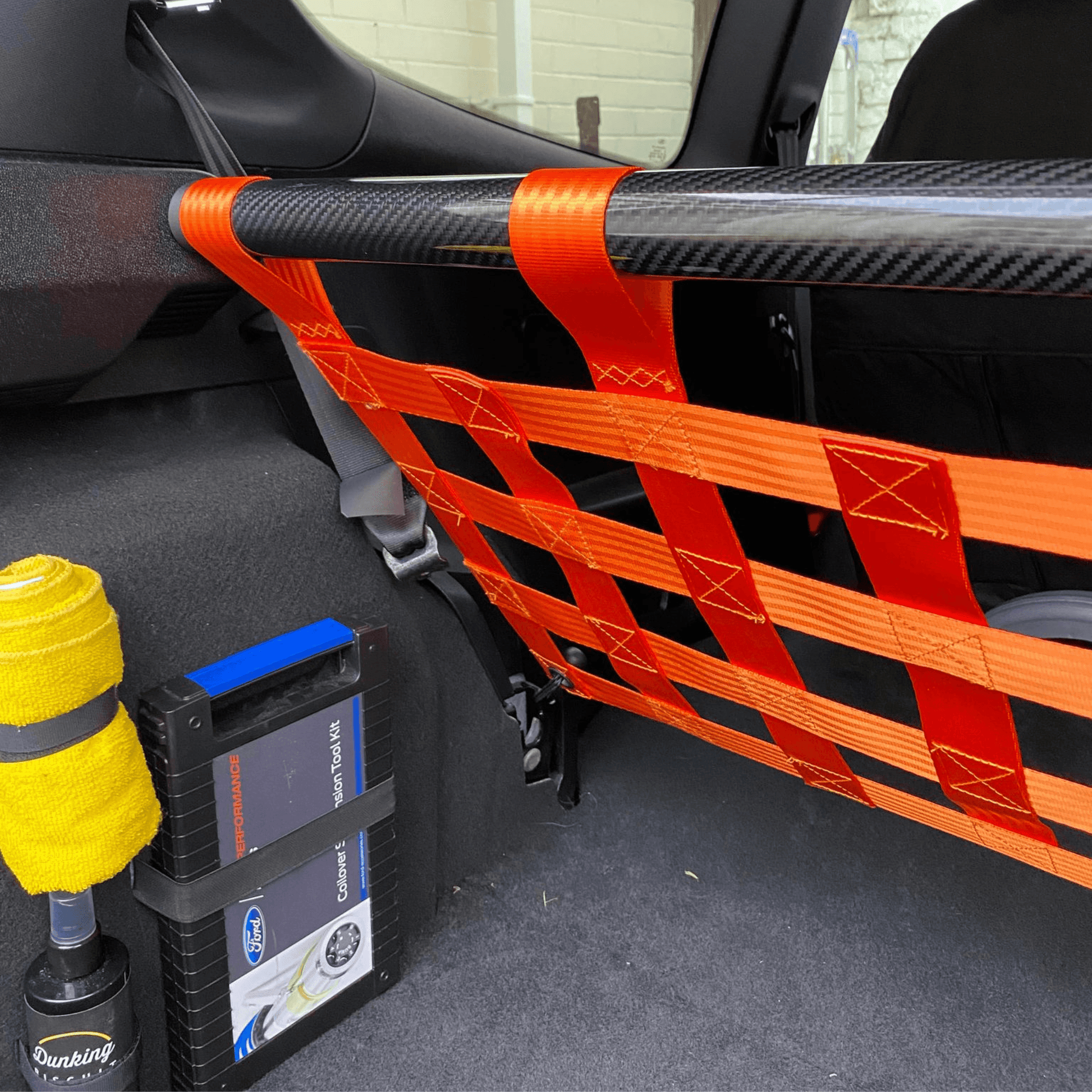 Ford Fiesta Mk8 ST Strut bar and Cargo net cargo-nets.co.uk