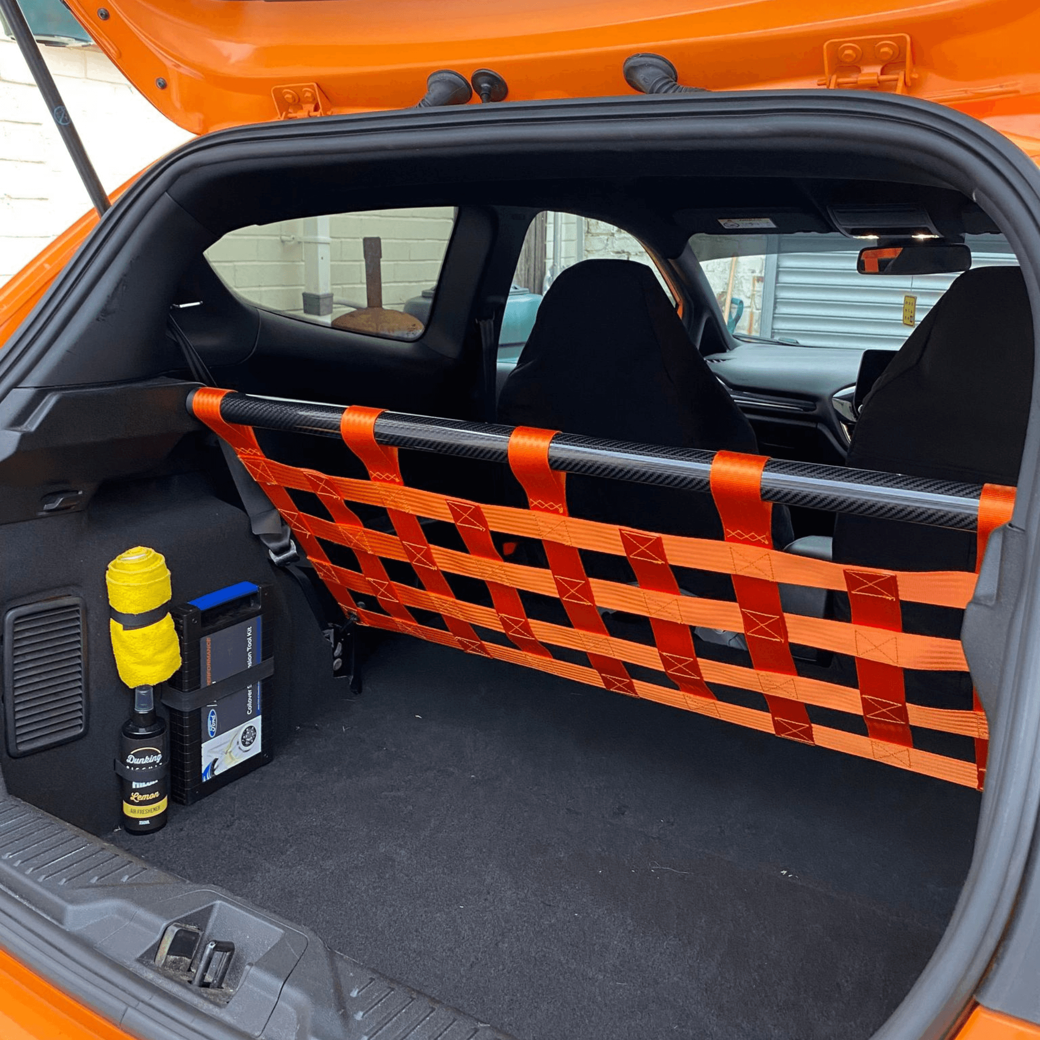 Ford Fiesta Mk8 ST Strut bar and Cargo net cargo-nets.co.uk