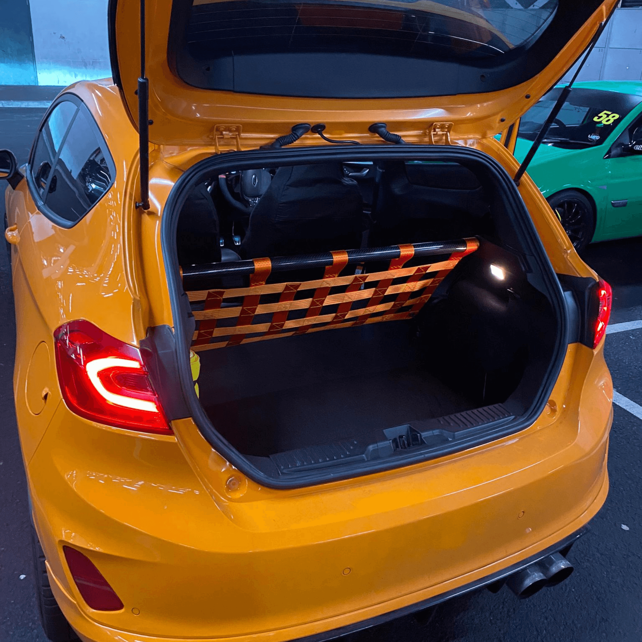 Ford Fiesta Mk8 ST Strut bar and Cargo net cargo-nets.co.uk