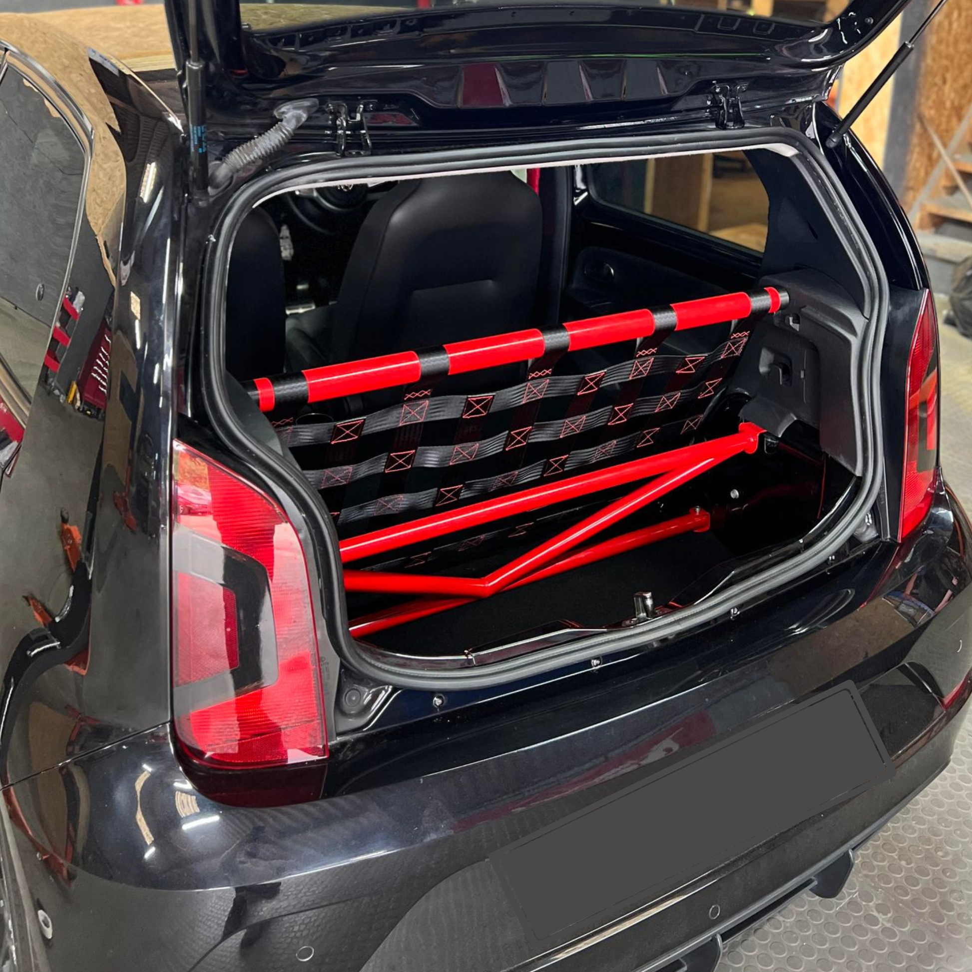 VW UP GTI Strut bar and Cargo net cargo-nets.co.uk