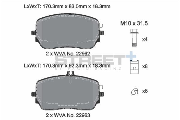 PAGID Racing STREET+ MERCEDES GLE (V167) Brake Pads - T8288SP2001 Front