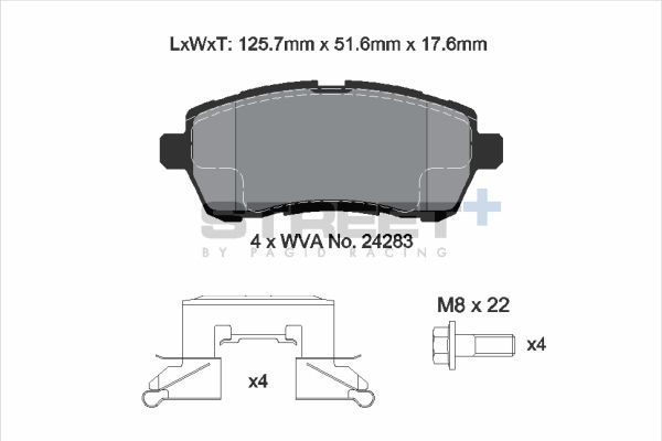 PAGID Racing STREET+ DAIHATSU THOR (M900S, M910S) Brake Pads - T8187SP2001 Front