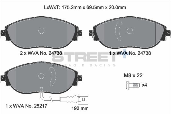 PAGID Racing STREET+ AUDI (FAW) Q3 (G2B, G2G) Brake Pads - T8092SP2001 Front