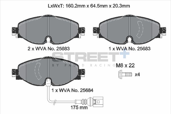 PAGID Racing STREET+ AUDI A3 (8V1, 8VK) Brake Pads - T8122SP2001 Front