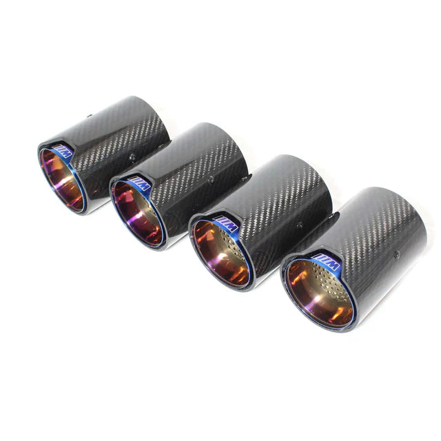 BMW M2 & M2 Competition F87, M3 F80 & M4 F82 Carbon Fibre Exhaust Tips with Blue/Burnt Ends by FORM (2014-2021) FORM Industries