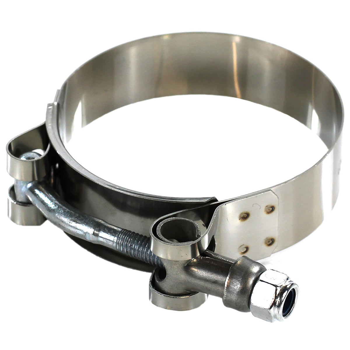 Exoracing stainless steel T-bolt clamp fitted to silicone hose coupler