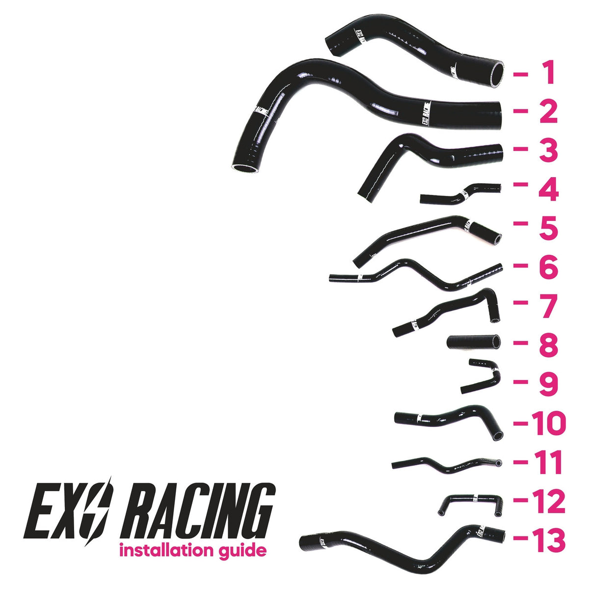 EP3 K20A2 hose layout diagram showing all 13 Exoracing silicone hoses